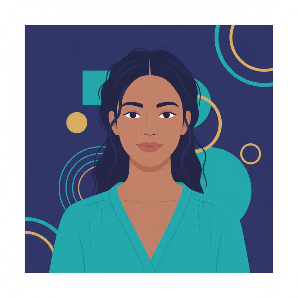 Illustrated portrait of Priya Nair, Art Director